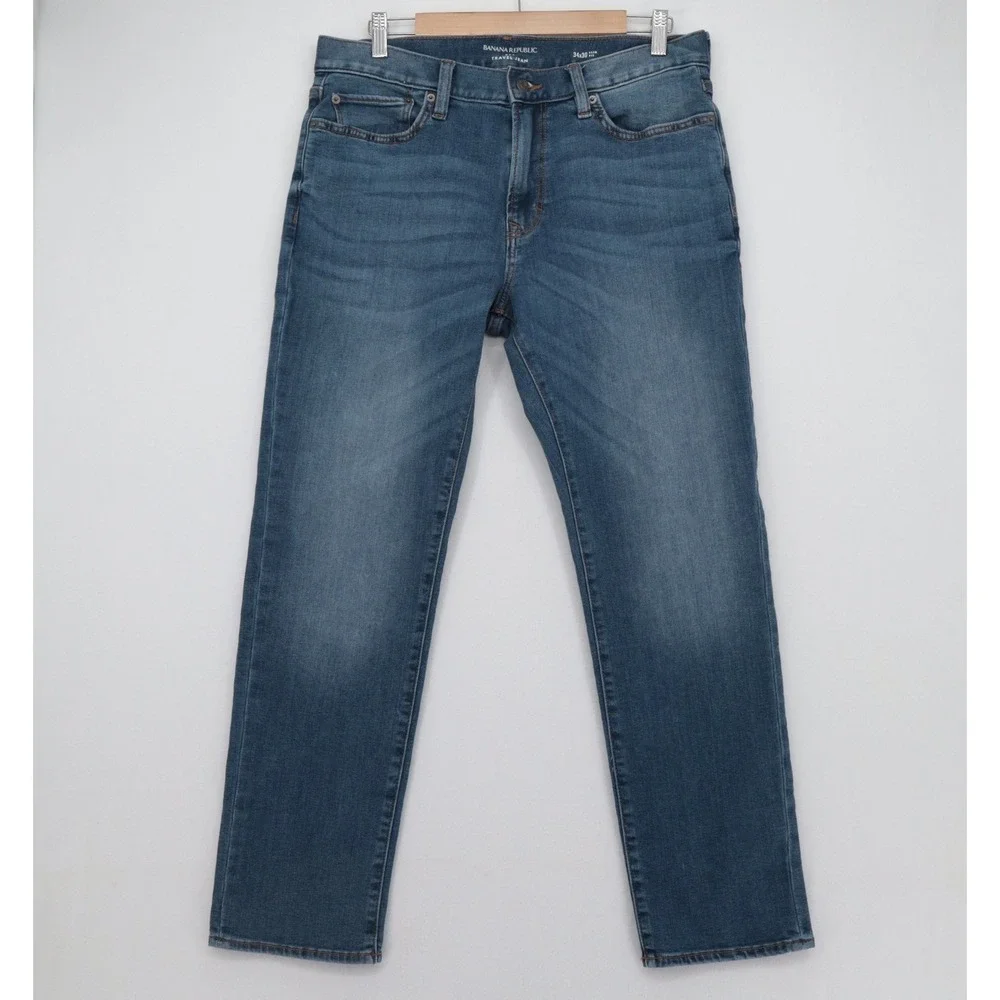 Banana Republic Travel Jean Mens 34x30(28.5) Slim Fit Medium Wash Denim Stretch